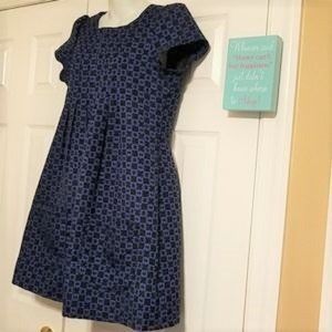 Nicola Dress L Blue and Black Geometric Pattern Short Sleeve Baby Doll